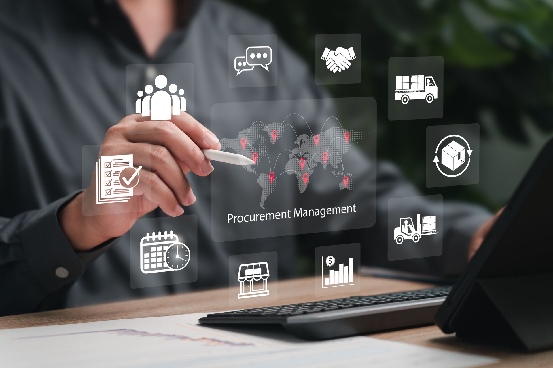 Procurement Management of Industry concept, Businessman logistics management for best products, Supply Chain, Retail, Transportation import-export, Logistics Delivery Technology